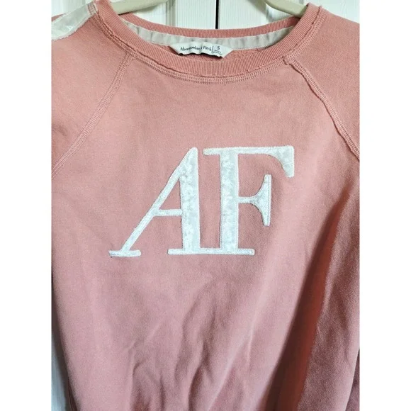 Abercrombie & Fitch AF Logo Y2K Sweatshirt Pink Crewneck Long Sleeve Pullover - Picture 7 of 10